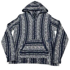 Men's Navy and White Striped Hoodie
